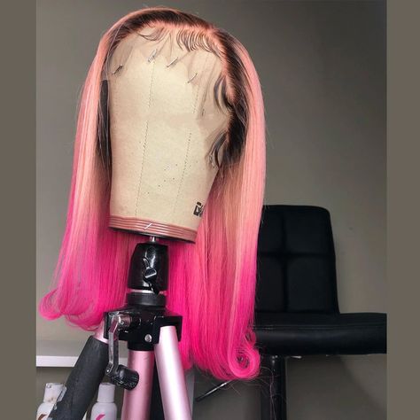 Human Hair Pink Ombre Color Dark Root Lace Front Bob Wig – Prosp Hair Shop Dark Roots Hair, Lace Front Bob, Lace Fronts, Gorgeous Hairstyles, Pink Wig, Pretty Hair Color, Growth Tips, Human Virgin Hair, Colored Wigs