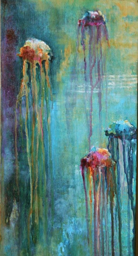 Jelly fish painting Jellyfish painting under the sea contemporary artnder the sea Painting Under The Sea, Jellyfish Abstract, Creative Wall Painting Ideas, Designs For Bedrooms, Painting Colour, Jellyfish Painting, Creative Wall Painting, Wall Painting Ideas, Jellyfish Art