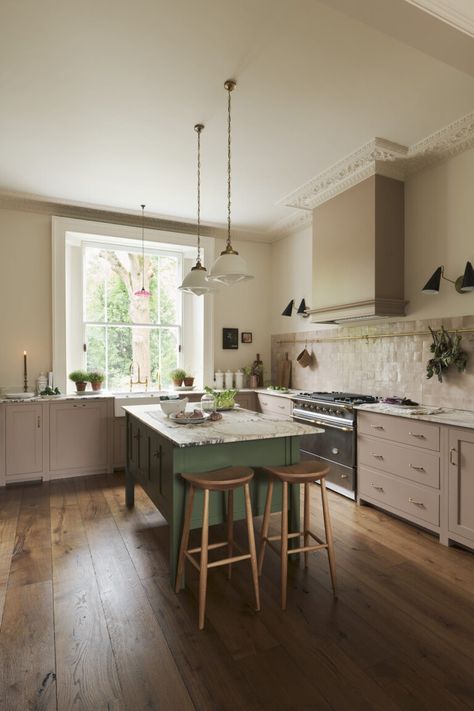 A Pink and Green Shaker Kitchen by deVOL - The deVOL Journal - deVOL Kitchens Shaker Cupboards, Edwardian Homes, Green Shaker Kitchen, Classic English Kitchen, Brass Taps, Shaker Kitchens, Upper Kitchen Cabinets, Wall Cupboards, Elegant Kitchen Design