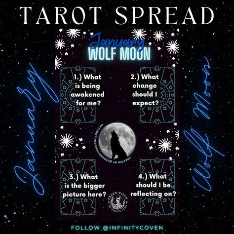 Cold Moon Tarot Spread, Secular Witchcraft, New Moon In Virgo Tarot Spread, Full Wolf Moon Tarot Spread, Full Moon Tarot Spread, Wolf Moon Tarot Spread, New Moon Spread Tarot, Full Moon Oracle Spread, Moon Affirmations