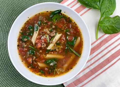 Ground Beef and Spinach Soup Chocolate Protein Pudding, Ground Beef And Spinach, Pastina Soup, Canned Tomato Juice, Pastured Poultry, Protein Meats, Yummy Bites, Easy Ground Beef, Canning Diced Tomatoes