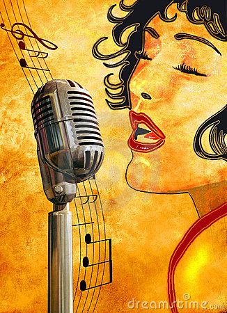 A drawing of a woman singing  close to an old fashioned microphone, with several musical notes on a grunge background. Old Fashioned Microphone, Microphone Drawing, Singing Drawing, Drawing Of A Woman, Music Notes Tattoo, Dj Art, Woman Singing, Music Drawings, Jazz Art