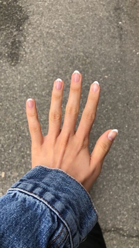 hopelesslypromising Short French Nails Squoval, Birthday Nails Short Simple, Extra Short French Tip Nails, Micro French Pedicure, Blair Waldorf Inspired Nails, French Manicure Classic, Acrylics On Short Nail Beds, Short French Acrylics, Giving Birth Nails