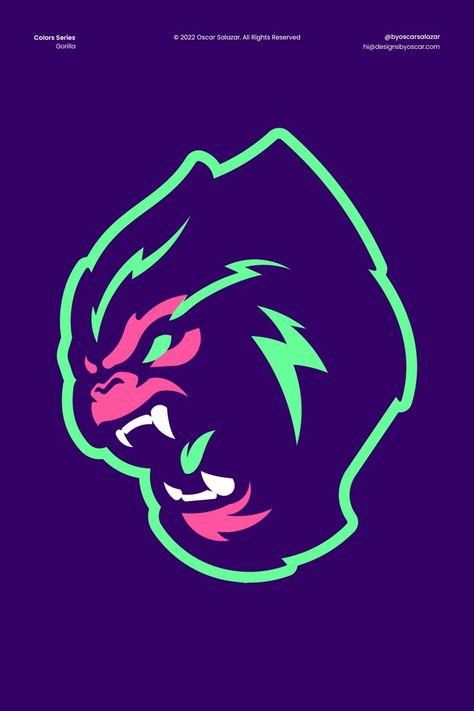 Gorilla Mascot Logo for Gaming with Neon and Cyberpunk Color Palette by Oscar Salazar Gamer Color Palette, Sports Color Palette, Cyberpunk Color Palette, Gaming Branding, Cyberpunk Color, Streamer Logo, Neon Logos, Athletic Branding, Logo For Gaming