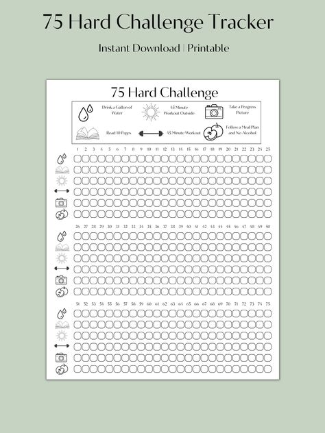 75day Challenge, 75 Hard Checklist, 75 Hard Challenge Tracker, 75 Hard Challenge, 45 Minute Workout, Hard Challenge, Workouts Outside, Printable Tracker, 75 Hard