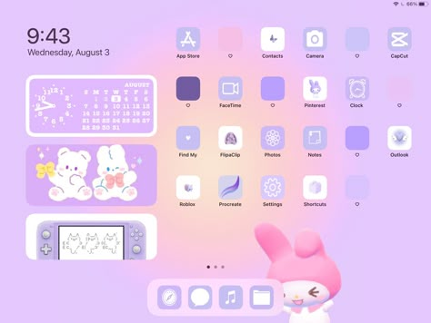 Ipad Layout Ideas Purple, Ipad Home Screen Layout Aesthetic Pink, Aesthetic Ipad Homescreen Layout Purple, Ww App Icon Aesthetic, Ipad Wallpaper Lilac, Purple Ipad Layout, Ipad Homescreen Ideas Purple, Ipad Themes Aesthetic, Ipad Layout Ideas Aesthetic