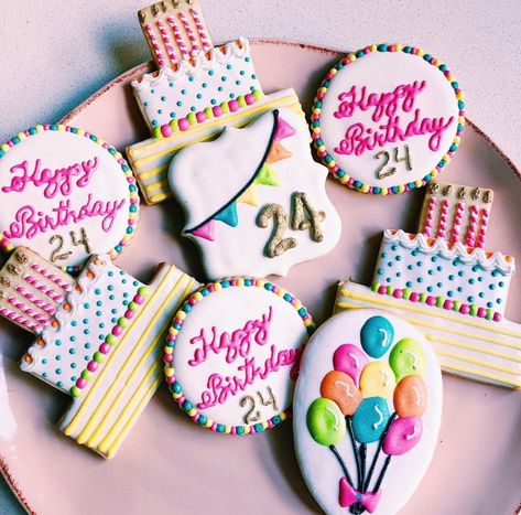 24th Birthday Cookies, 25 Birthday Cookies Decorated, 24th Birthday Cookies For Her, 25th Birthday Cookies For Her, 30th Birthday Royal Icing Cookies, Happy Birthday Sugar Cookies, Birthday Sugar Cookies, Happy Birthday Cookie, Frosted Cookies