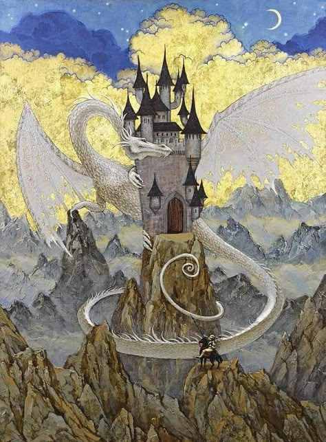 John Howe, Medieval Dragon, Hieronymus Bosch, White Dragon, Fairytale Art, A Castle, Fantasy Dragon, Fantasy Aesthetic, Arte Fantasy