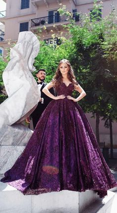 Purple Reception Dress, Hairstyles For Gowns, Engagement Gown, Reception Outfits, Engagement Gowns, Long Gown Design, Indian Bride Outfits, Reception Gown, Fancy Dresses Long