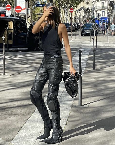 Woman Biker, Balenciaga Outfit, Leather Couture, Biker Pants, Lady Biker, Streetwear Men Outfits, Biker Boots, Dark Fashion, Spring Summer Outfits