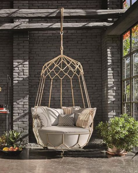 15 Best Indoor Hammocks and Indoor Swings - Relaxing Hanging Chairs and Swings for Your Home Indoor Hanging Chair, Contemporary Lounge Chair, Indoor Hammock, Swing Chair Outdoor, Indoor Swing, Hanging Furniture, Wicker Decor, Swing Chair, Front Porch Decorating