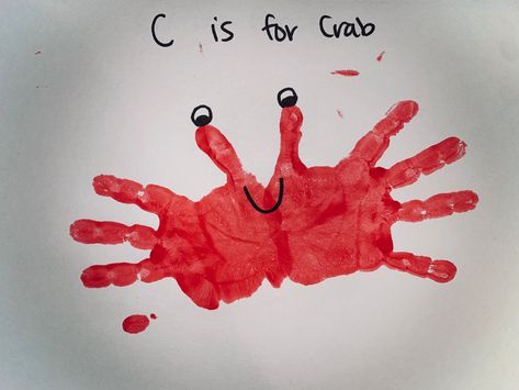 C Is For Crab Craft, Crab Craft Preschool, Crab Crafts, Kids Craft Ideas, Letter Crafts, Crab Art, Footprint Art, Letter A Crafts, Baby Hands