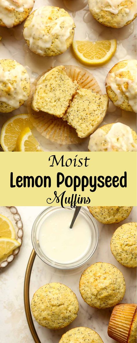 These Moist Lemon Poppyseed Muffins are soft, fluffy, and packed with poppyseeds and zesty lemon juice. Add a simple lemon glaze on top, and you've got a tasty snack or dessert! Lemon Poppyseed Muffins With Pudding, Lemon Poppyseed Mini Muffins, Lemon Poppy Seed Muffins Recipe, Poppyseed Muffins, Lemon Poppy Seed Muffins, Lemon Poppyseed Bread, Seed Muffins, Poppy Seed Muffins, Lemon Poppyseed Muffins