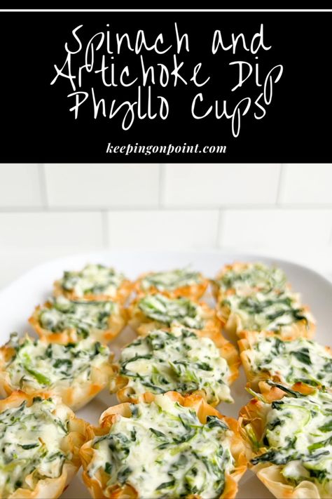 Say 'Hello' to a new obsession! These Spinach and Artichoke Dip Phyllo Cups are perfect for any party or family gathering. Not only are they super easy to make, but they also disappear quicker than you can say 'yum'. Save this recipe, pin it, and let the deliciousness begin. Artichoke Phyllo Cups, Keeping On Point, Phyllo Dough Recipes, Creamy Spinach Dip, Impressive Appetizers, Spinach And Artichoke Dip, Phyllo Cups, Phyllo Dough, Creamy Spinach