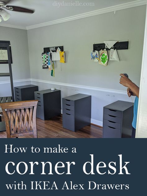 Desk For 4 Kids, Triple Desk Kids, L Shaped Desk Boys Room, Built In Two Person Desk, 3 Desks In One Room, Four Desks In One Room, Shared Room With Desk, Architects Home Office, Art Over Desk