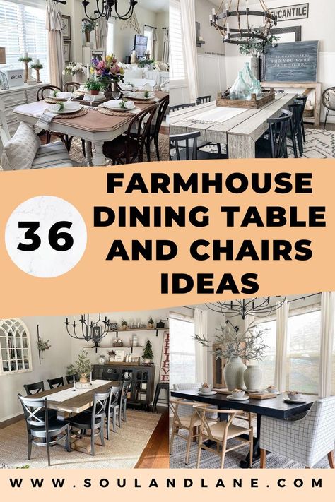 Farmhouse Table Chairs Ideas, Dining Rooms Ideas Farmhouse, Rustic Dining Room Table And Chairs, Farm Table And Chairs, Dining Area Modern Farmhouse, Farmhouse Table With Wicker Chairs, Dining Room With Farmhouse Table, Country Farmhouse Dining Room Rustic, Farmhouse Dining Tables And Chairs