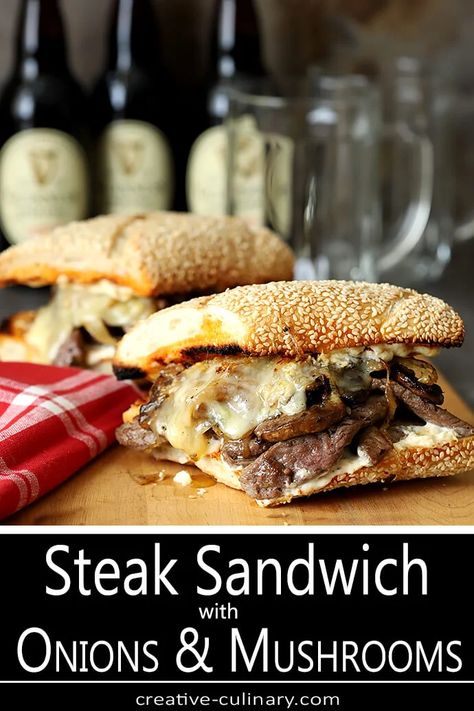 Make your own Steak and Cheese Sandwich with Grilled Onions and Mushrooms to rival any food trucks; this one is livened up with a bit of horseradish mayonnaise! Mushroom Sandwich Recipes, Steak And Cheese, Salami Sandwich, Mushroom Sandwich, Steak Sandwich Recipes, Best Sandwich Recipes, Steak And Mushrooms, Deli Sandwiches, Hot Sandwich