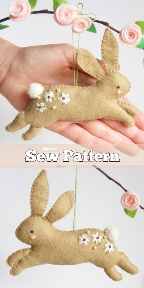 DIY Felt Easter Hopping Bunny Sew Pattern & Tutorial Syprosjekter For Nybegynnere, Felt Easter Bunny, Hopping Bunny, Sew Felt, Felt Crafts Diy, Fabric Sewing Patterns, Felt Bunny, Free Sewing Patterns, Felt Embroidery