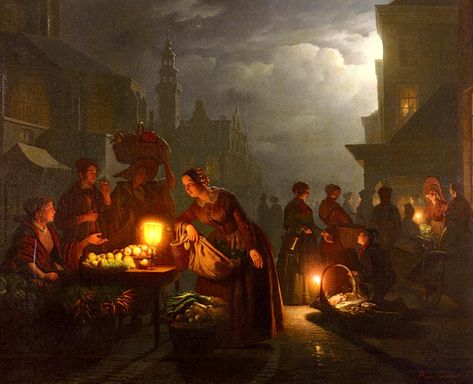 Petrus Van Schendel - Candle lit market Family Dinner Painting, Petrus Van Schendel, Dinner Painting, Moonlight Painting, Candle In The Wind, Street Painting, Dutch Painters, Oil Painting Reproductions, Dutch Artists