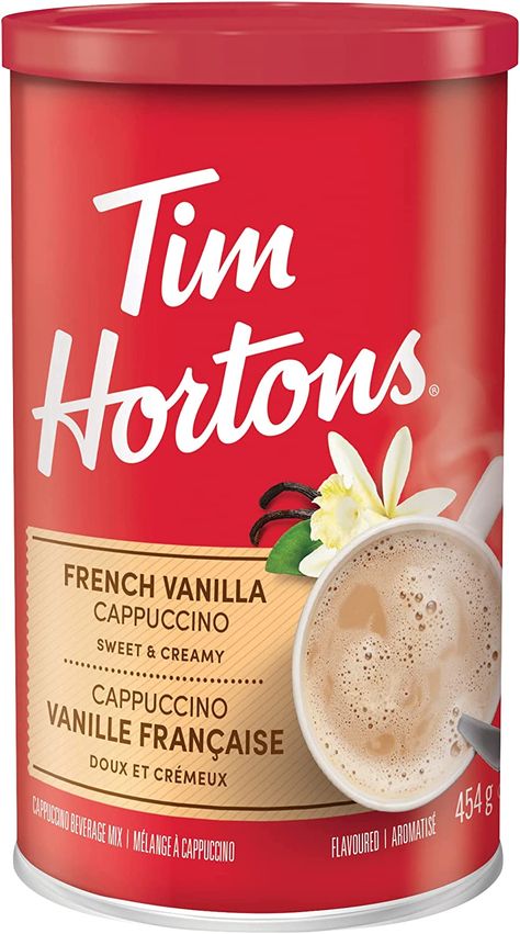 Tim Horton's Instant Cappuccino, French Vanilla, 16 Ounce Tim Hortons French Vanilla, K Cup Flavors, Vanilla Cappuccino, French Vanilla Cappuccino, Cappuccino Recipe, Nestle Coffee, Starbucks Menu, Vanilla Recipes, Gourmet Food Gifts