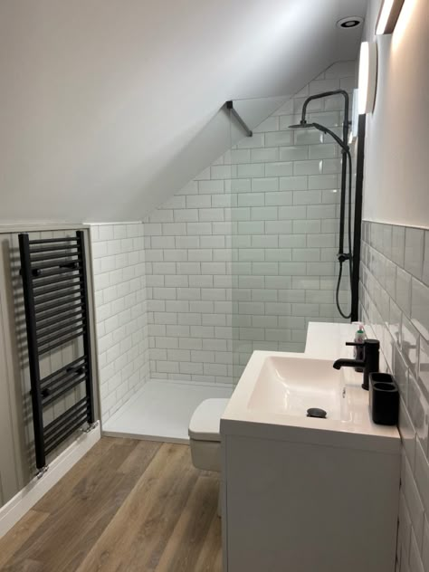 Bathroom Eaves Ideas, Attic Bedroom And Bathroom Layout, Shower Angled Ceiling, Sloped Roof Bathroom, Small Loft Bathroom Ideas Sloped Ceiling, Loft Shower Room Ideas, Bathroom Ideas Sloped Ceiling, Loft Bathroom Ideas Sloped Ceiling, Angled Ceiling Bathroom