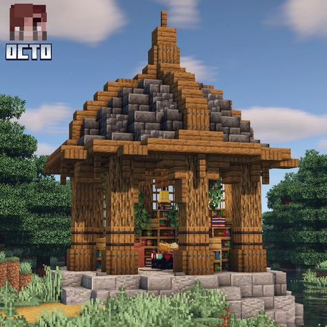 Minecraft Furnace House, Minecraft Medieval Storage House, Minecraft Pavilion Ideas, House Building Ideas Minecraft, Medevil Minecraft House, Dome Roof Minecraft, Minecraft Armorer's House, Chest House Minecraft, Enchantment House Minecraft