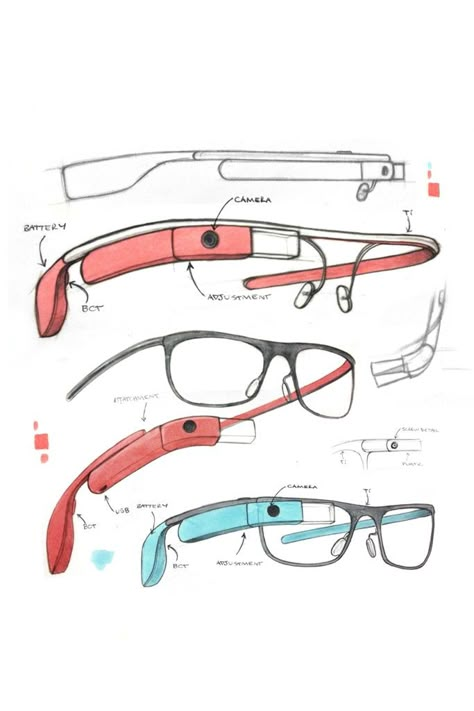 Sketches for Google Glass frames. [Courtesy Photo] Glasses Sketch, Google Glasses, Google Glass, Technology Tools, Industrial Design Sketch, Smart Glasses, Wearable Device, Glass Frames, Wearable Technology