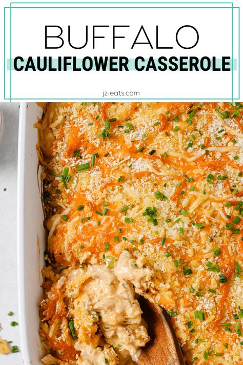 buffalo cauliflower casserole with a wooden spoon Buffalo Cauliflower Casserole, Califlower Casserole, Chicken Cauliflower Casserole, Cauliflower Rice Casserole, Cauliflower Casserole Recipes, Recipe With Chicken, Buffalo Chicken Casserole, Comforting Dinner, Chicken Cauliflower