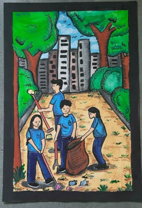 Clean School Drawing, လွတ်လပ်ရေးနေ့ Drawing, Swatch Bharat Drawing, Ideal Community Drawing, Clean India Posters, Easy Nature Drawings, Save Earth Drawing, Color Wheel Art Projects, Clean India