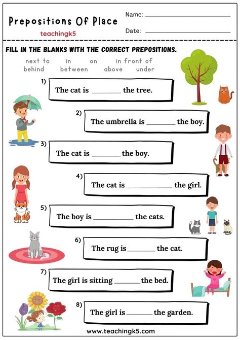 Basic English Grammar Book, Preposition Worksheets, Reading Comprehension For Kids, English Grammar Exercises, English Worksheets For Kindergarten, Grammar For Kids, English Teaching Resources, English Grammar Book, English Activities For Kids