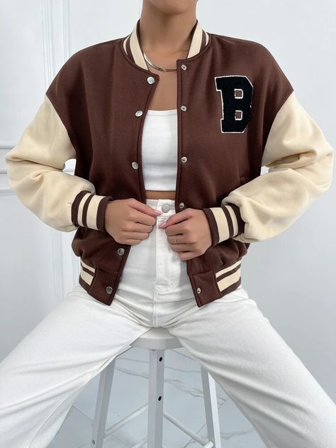 Varsity Jacket Outfit, School Jacket, Varsity Jacket Women, Jacket Outfit Women, Color Block Jacket, Jersey Jacket, Casual Vest, Baseball Jacket, Casual Jacket