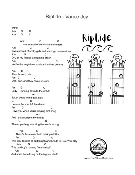 Learn to play and/or sing Riptide by Vance Joy with this easy-to-read lyrics and guitar chords sheet. Perfect for singers and musicians of all levels, this sheet includes all the lyrics, melody, and chord symbols you need to get started. Riptide lyrics Vance Joy lyrics Singing lessons Music lessons Lyrics sheet Guitar chords Singers Musicians Learn to sing Learn to play guitar Music theory Chord symbols Melody Easy to read All levels Pop songs Folk songs Acoustic songs Easy Song To Learn On Guitar, Guitar Chords With Lyrics, Come As You Are Guitar Chords, Acoustic Guitar Chords For Songs Easy, F Chord Guitar Easy, How To Play Guitar Chords, Easy Song To Play On Guitar, How To Read Guitar Tabs Sheet Music, Song Guitar Chords Lyrics