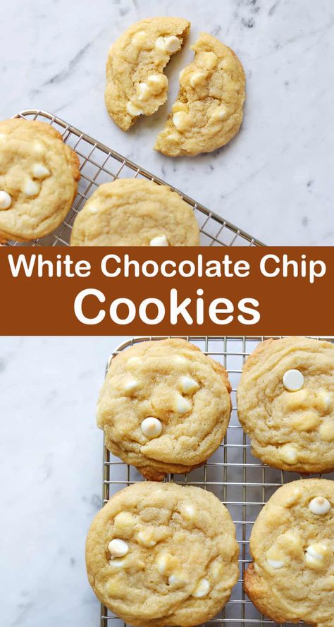 White Chocolate Chip Cookies - A Beautiful Mess Brown Butter White Chocolate Chip Cookies, White Chocolate Chunk Cookies, White Chocolate Chip Recipes, Oatmeal White Chocolate Chip Cookies, Cookies White Chocolate Chip, White Chip Cookies, Heath Cookies, White Choc Chip Cookies, White Chocolate Chips Recipes