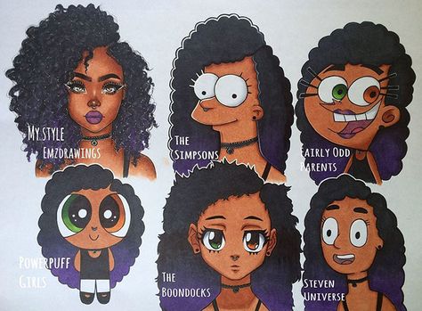 Style Challenge Drawing Art Black Love, Powerpuff Kızları, Cartoon Artist, Art Style Challenge, Art Mignon, Black Cartoon, Arte Inspo, Black Love Art, Afro Art