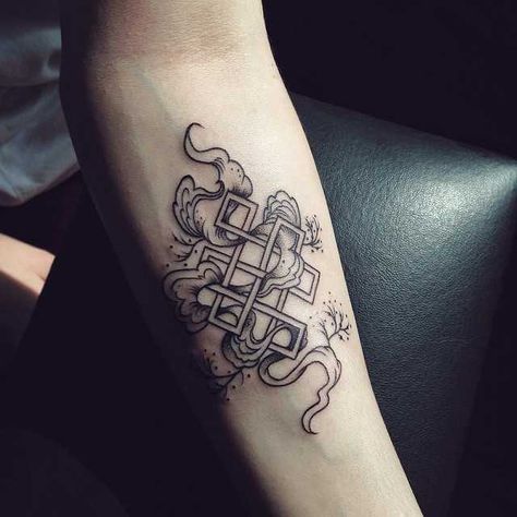 Eternity Tattoo, Buddhism Tattoo, Small Neck Tattoos, Cage Tattoos, Belly Tattoos, Endless Knot, Buddha Tattoos, Knot Tattoo, Cool Arm Tattoos