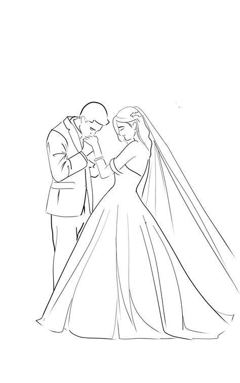 Married Drawing Couple, Cute Wedding Drawings Couple, Wedding Outline Drawing, Cute Couple Coloring Pages, Married Couple Drawing, Bride And Groom Coloring Pages, Easy Couple Drawings, Wedding Drawing Couple, Bride And Groom Sketch