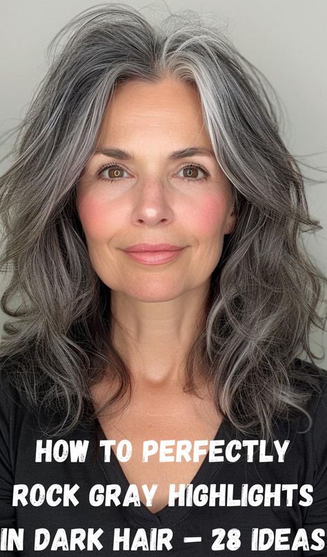 Gray highlights in dark hair can transform your appearance, giving it a modern and sophisticated edge. In this guide, you’ll find 28 inspiring ideas to seamlessly integrate gray tones into your darker hair. Whether you prefer subtle strands or bold statements, these suggestions will help you rock this timeless look with confidence and grace. Dark Brunette Gray Blending, Going Grey Gracefully With Dark Hair, How To Go Grey With Dark Hair, Gray Blending Hair Dark Brown, Dark Gray Hair, Gray Blending, Going Gray Gracefully, Blending Techniques, Chin Length Haircuts