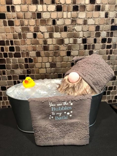 Gnome Bathroom Ideas, Bathtub Gnome, Gnome Towel Holder, Shower Hanger Gnome, Shower Caddy Gnome, Sock Gnomes Using Cat Litter, Dog Gnomes, Bathtub Painting, Brindle Pitbull