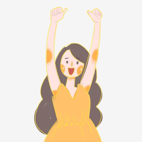 Happy Feelings Pictures, Happy Person Illustration, Cheering Drawing, Hand Wave Drawing, Happy Person Drawing, Happy Woman Illustration, Happy Woman Aesthetic, Cheer Illustration, Happiness Illustration