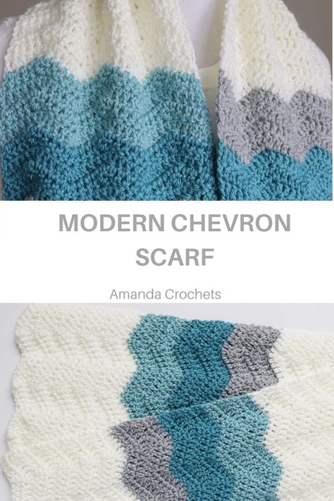 Modern Chevron Scarf Pattern - Amanda Crochets Chevron Scarf Pattern, Chevron Crochet Patterns, Crochet Blanket Stitch Pattern, Zig Zag Crochet, Crochet Shawl Free, Crochet Wrap Pattern, Chevron Scarves, Chevron Crochet, Chevron Stitch