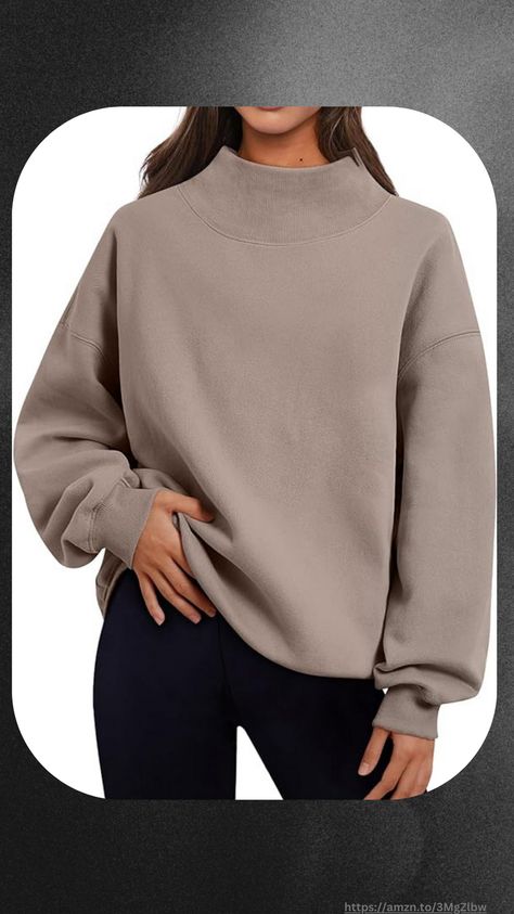 Womens Oversized Sweatshirts, Tops Fall Outfits, Sport Sweater, Turtleneck Pullover, Collared Sweatshirt, Loose Sweater, Loose Tops, Tops Fall, Fall Fashion Outfits