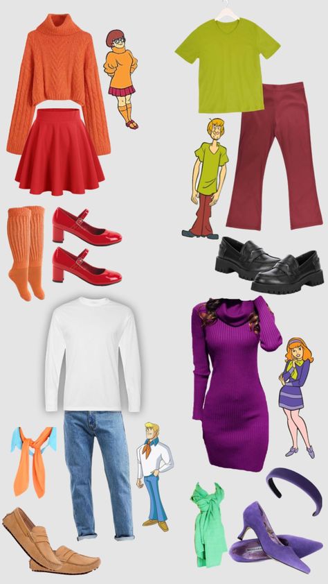 Shaggy And Daphne Costume, Fred And Daphne Costume, Scooby Doo Diy Costume, Scooby Doo Disfraz, Scooby Doo Characters, Shaggy Costume, Velma Shaggy, Scooby Doo Halloween Costumes, Velma Costume