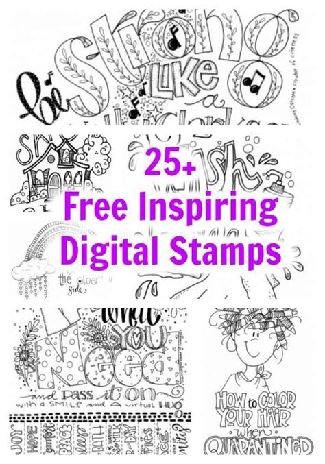 25 Free Inspiring Digital Stamps Digi Stamps Free, Digital Stamps Free, Elephant Coloring Page, Inspiring Messages, Cat Stamp, Jennifer Mcguire, Impression Obsession, Paper Patterns, Stamp Projects