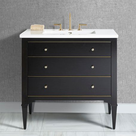 Charlottesville w/Brass 36" Vanity - Vintage Black - Fairmont Designs - Fairmont Designs Vanity Vintage, 36 Inch Vanity, 36" Vanity, Ceramic Undermount Sink, Quartz Vanity Tops, Soft Close Drawer Slides, Ladies Room, Base Moulding, Bathroom Furniture Vanity