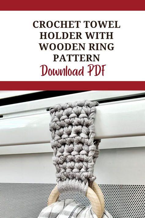 Download this crochet towel holder with wooden ring pattern. This is perfect for your kitchen. Just simply make it and then add your favorite dish towel. Crochet Towel Holder, Crochet Things To Make, Crochet Dish Towels, Crochet Towel Holders, Crochet Towel Topper, Easy Beginner Crochet Patterns, Towel Toppers, Crochet Kitchen Towels, Kitchen Towel Holder