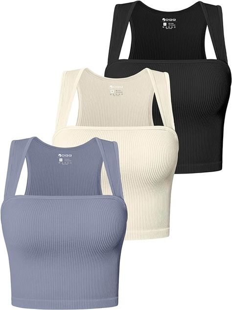 Amazon.com: OQQ Women's 3 Piece Tank Tops Strappy Sleeveless Square Neck Stretch Tee Shirts Crop Camis Black Pea Green Beige : Clothing, Shoes & Jewelry Women Tops Online, Wedding Outfits For Family Members, Men's Outfits By Pattern, Shirts Crop, Strappy Tank Tops, Neck Stretches, Cropped Cami, Casual Summer Outfit, Fashion Sewing