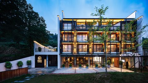 Concrete Courtyard, Zhangjiajie China, Hotel Design Architecture, Hotel Facade, Hostels Design, Zhangjiajie, Hotel Exterior, Hotel Entrance, Hotel Plan