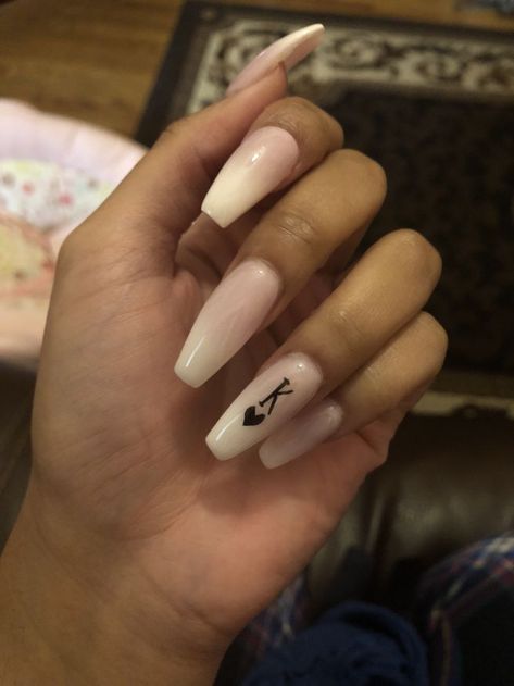 Pin on Nails Nails With K Initials Acrylic, White Nails With K Initials Acrylic, Acrylic Nails With A K Initial, Black Nails With Letters Initials, Small Initial On Nails, Nails K Initial, Letter K On Nails, Nails With A K Initial, Letter K Nails