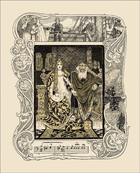 Lithograph (1899), by Franz Stassen (1869-1949), from “Tristan und Isolde” (1859), by Richard Wagner (1813-1883). Published in “Tristan und Isolde: 12 Bilder zu Richard Wagner's Tondichtung”. Wagner Aesthetic, Tristan And Isolde, Tristan Isolde, Opera Poster, Master Study, Fairytale Style, Nouveau Illustration, John Bauer, Edmund Dulac