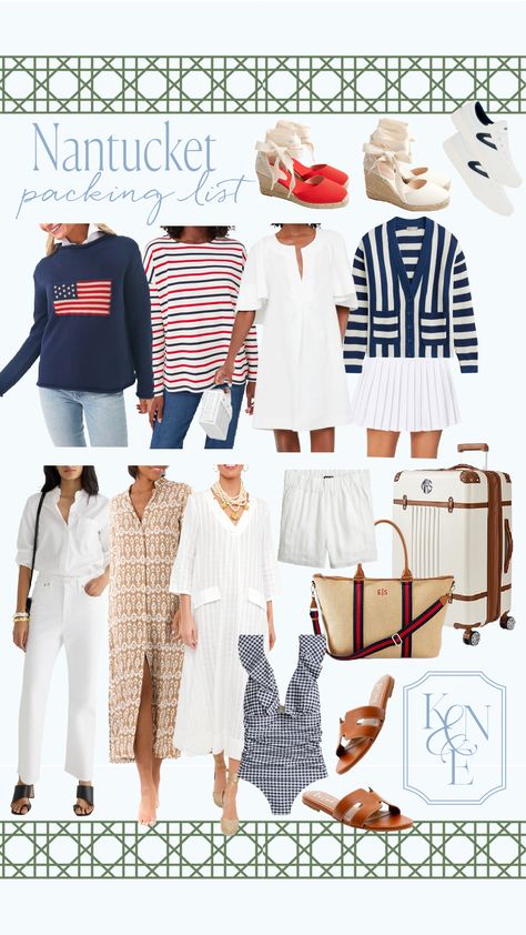 Nantucket Packing List, Beach Vacation Outfits Women, Nantucket Fashion, White Boot Cut Jeans, Coastal Wardrobe, Beach Outfits Women Vacation, Coastal Grandma Style, Luggage Red, White Summer Dresses